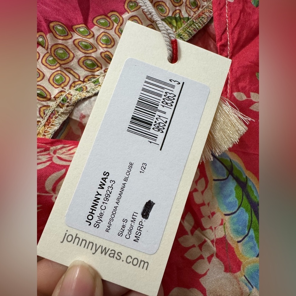 BNWT Johnny Was Rapsodia Arianna Tie Neck Boho Floral Silk Top Multi S $270 - Picture 6 of 7